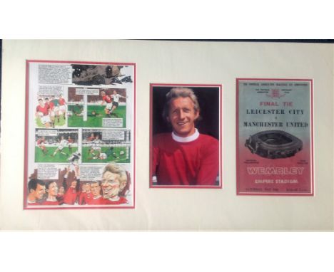 Football Dennis Law 15x26 mounted signature piece including 11x8 signed colour story board 8x6 colour photo and 8x6 programme