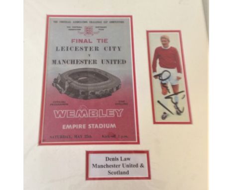 Football Dennis Law 14x13 signature piece mounted including cover of the 1963 centenary cup final Manchester Utd v Leicester 