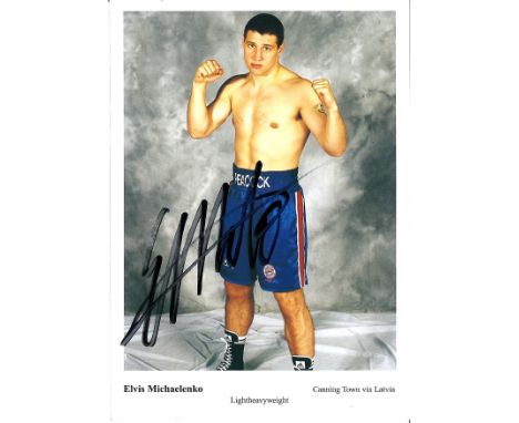 Boxing Elvis Mihailenko 6x4 signed colour promo card. Elvis Mihailenko is a Latvian professional boxer, [the first Latvian Na