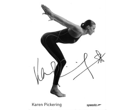 Olympics Swimming Karen Pickering 6x4 signed b/w Speedo promo card. Karen Denise Pickering, MBE (born 19 December 1971) is a 