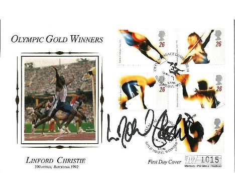 Athletics Olympic Gold Winners Linford Christie signed Autographed Edition 1996 Sport FDC PM Crystal Palace 9. 7. 96. Linford