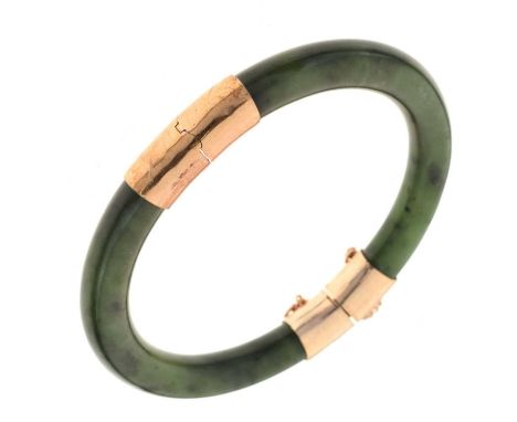 Nephrite jade and yellow metal-mounted snap bangle