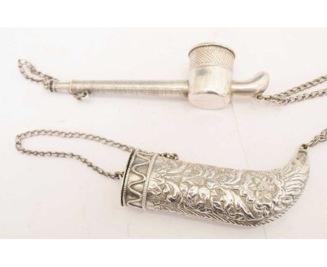 Oman white metal pipe and an Omani tobacco holder (2)