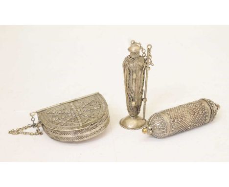 Yemen hirz pendant, a Yemeni belt bag (Mahfaza), and a Yemeni kohl holder and stick (3)