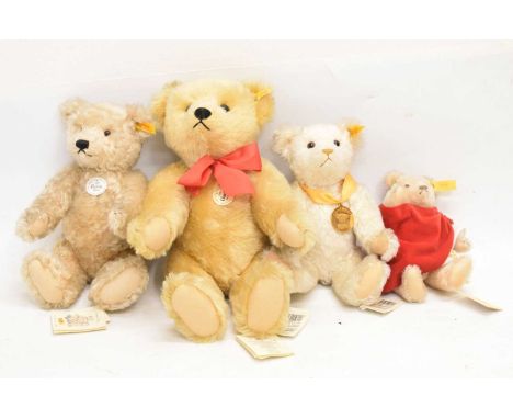 Steiff - 1909 and 1920 'Classic' teddy bears, together with a 'Millennium' bear with medallion and 'Bodvoc' bear, all with th