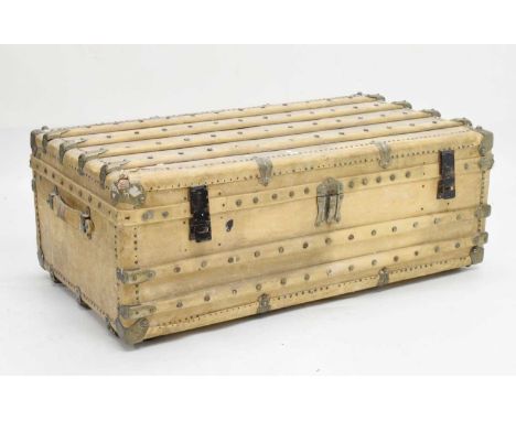 Early 20th century vellum (pigskin) studded trunk, 100cm x 55cm x 37cm high