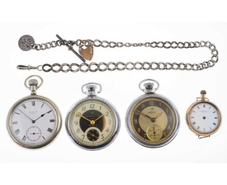 Elgin military issue base metal pocket watch, having a white enamel Roman dial with blued steel hands and seconds subsidiary 