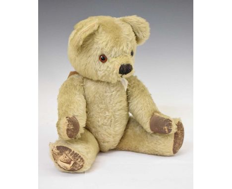 Vintage golden mohair teddy bear with glass eyes and jointed limbs, 46cm high, with Saxon's receipt dated '1959'