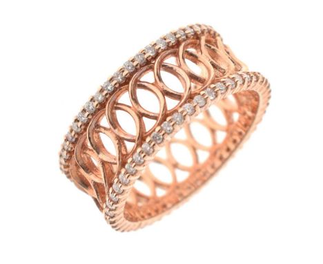 Diamond dress ring, the rose coloured diamond bordered open work mount unmarked, size N approx, 4.7g gross, cased, and with a