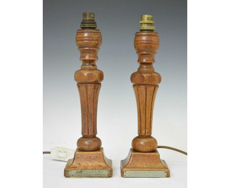 Royal Interest - Pair of early 20th century mahogany lamps, each having a metal plaque to the shaped bases inscribed 'This ca
