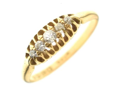 18ct gold graduated five-stone diamond ring, size P approx, Birmingham 1918, 2.8g gross approx