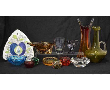 Collection of 1970s and later coloured art and other glass, together with a Rorstrand ceramic platter (13)