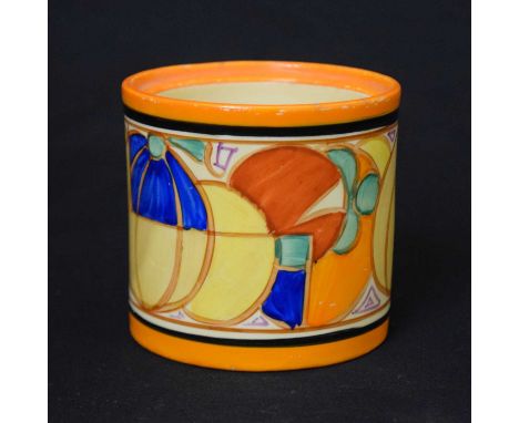 Clarice Cliff 'Fantasque' Melon pattern preserve pot (lacks cover), printed marks, 8cm high approx
