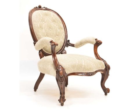 Victorian button back salon chair with modern upholstery, 51cm (seats widest point) x 95cm high 