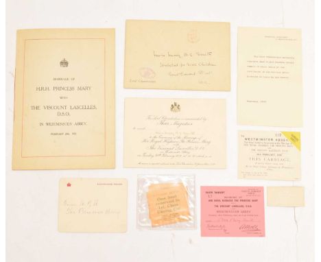 Royal Interest - Quantity of paperwork relating to H.R.H Princess Mary &amp; Viscount Lascelles wedding comprising; The Form 