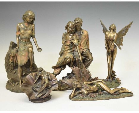 Group of three Genesis Fine Arts Heredities bronzed resin figures comprising; 'Spirit of Earth', 'Summer Days' and 'First Lov