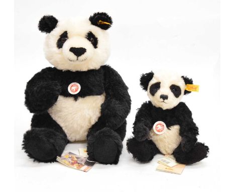 Steiff - 'Siro' mohair panda (060144), 39cm high, together with a smaller classic teddy bear panda (030512), 25cm high (2)