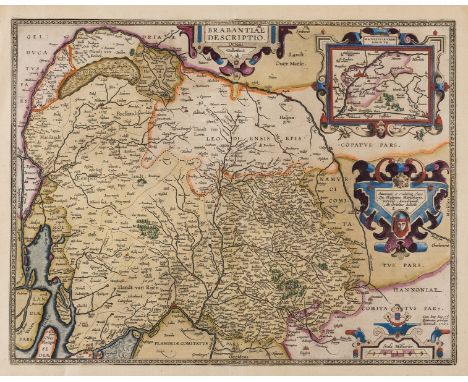 Low Countries.- Ortelius (Abraham) Brabantiae Descriptio, detailed map of the Brabant region, with inset map of the area arou