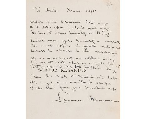 Housman (Laurence).- Carlyle (Thomas) Sartor Resartus: the Life &amp; Opinions of Herr Teufelsdröckh, manuscript poem by Hous