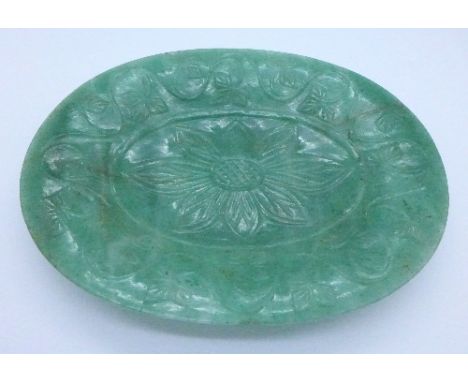 A 19th Century, relief carved jade bowl, a/f, 152mm x 114mm