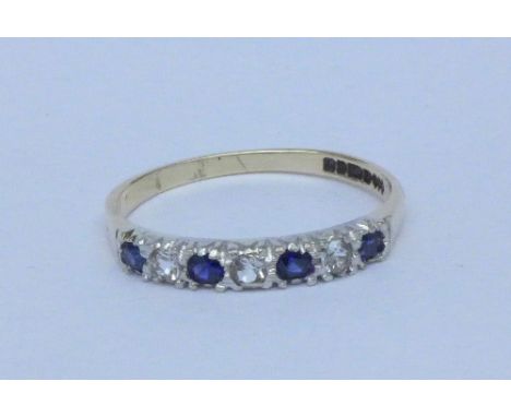 A 9ct gold, blue and white stone ring, 2g, S