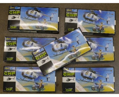 Seven Hasegawa 1:48 scale Hughes 500D California Highway Patrol helicopters, boxed