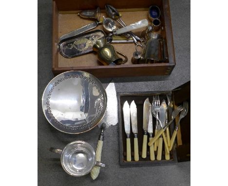 Plated ware including an ivory handled commemorative trowel, Great Gonerby chapel, 1873