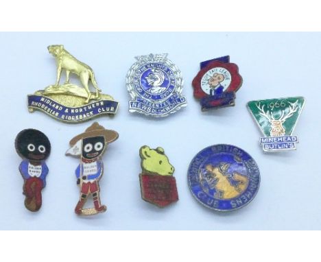 A collection of eight enamel badges; Daily Express Rupert League, British Railwaymen's Club, Daily Mail Teddy Tail League, et