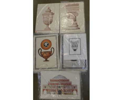 Fifteen hand tinted prints of Greek antiquities, architectural drawings and a silhouette