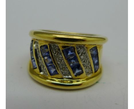 An 18ct gold, sapphire and diamond ring, 9g, M