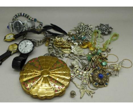 Costume jewellery, a compact and wristwatches