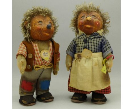 Two Steiff hedgehogs, Mecki and Micki