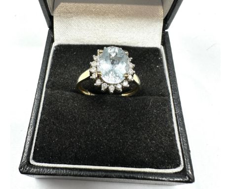 9ct yellow gold diamond &amp; aquamarine halo ring (3g) 