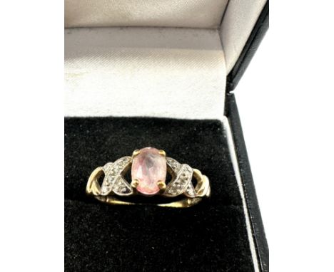 9ct gold pink topaz &amp; diamond ring (2.4g) 