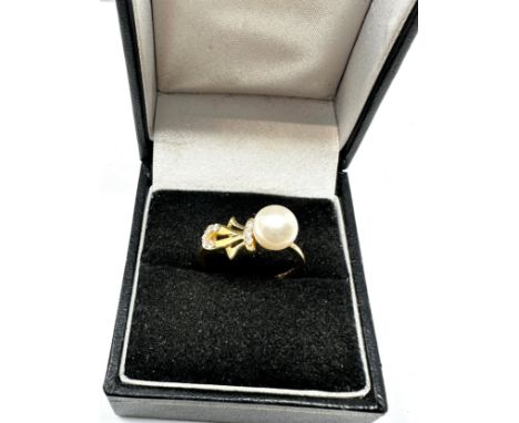 18ct yellow gold diamond &amp; pearl ring (2.9g) 