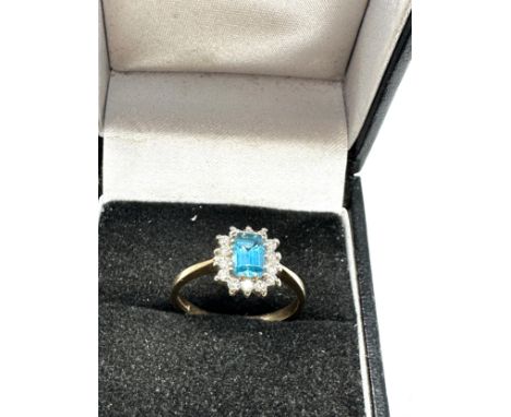 9ct yellow gold vintage diamond &amp; topaz halo ring (2g) 