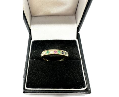 9ct gold ring set with diamond, emerald, ruby, sapphire &amp; tourmaline (1.8g) 