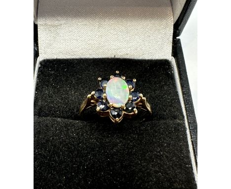 9ct gold opal &amp; sapphire ring (2.2g) 