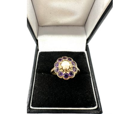 9ct gold amethyst &amp; cultured pearl  ring (3.2g) 