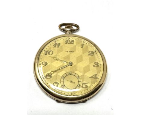 Vintage Tempo open face gold plated pocket watch the watch is ticking 