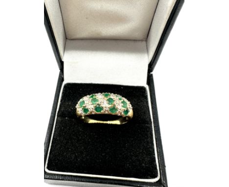 9ct gold diamond &amp; emerald dress ring (3.9g) 