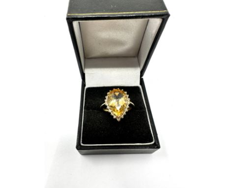 9ct gold diamond &amp; teardrop citrine ring (4g) 