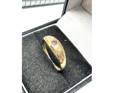 9ct yellow gold vintage diamond &amp; ruby  ring (1.7g) 