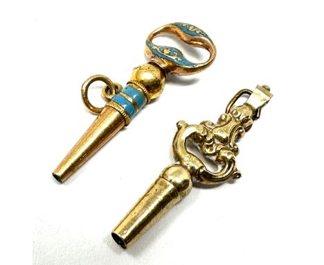 2 antique gold pocket watch keys inc gold &amp; enamel key 