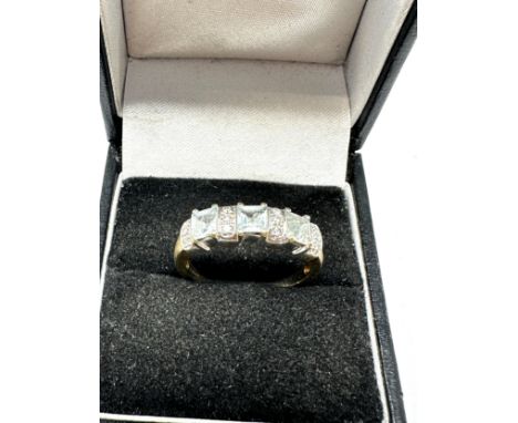 9ct gold diamond &amp; blue gemstone channel set ring (3.2g) 