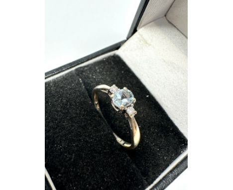 9ct gold diamond &amp; aquamarine ring (1.3g) 