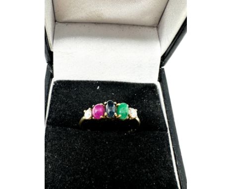 9ct yellow gold vintage ruby, sapphire, emerald &amp; paste ring (2g) 