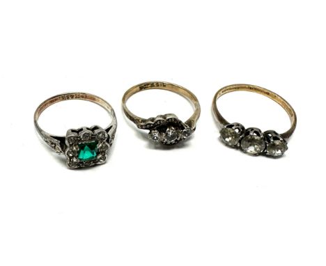 3 x 9ct gold  &amp; silver vintage rings inc. paste &amp; synthetic spinel (5.8g) 