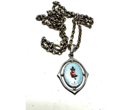 .925 Antique Enamel Floral Pendant By Charles Horner, With A Silver Chain (8g) 