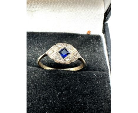 9ct yellow gold antique diamond &amp; sapphire ring (1.2g) 